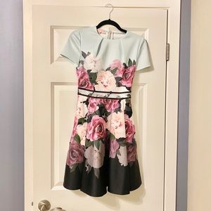 Ted baker Floral Rose Teal Blue Cocktail Dress